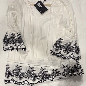 White Blouse with Black Embroidery
